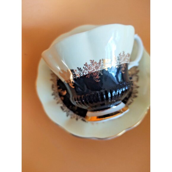Royal Albert Cup & Saucer set "Pompadour Series"Colbalt Blue & Gold - Picture 12 of 12